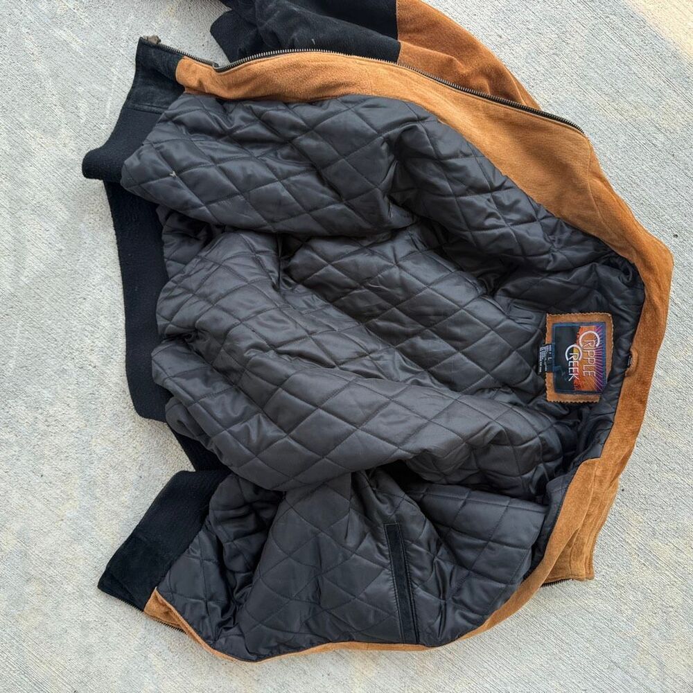 Vintage Cripple Creek Suede Aztec Western Bomber Jacket Black Tan Men's Large - Picture 9 of 9